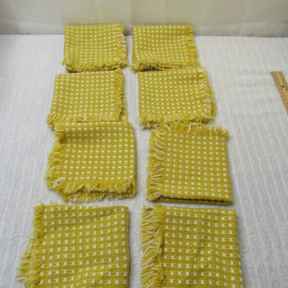 Other - Cloth Fabric Napkins Set of 8 10 inches Yellow White Checker Fringe Vintage Good